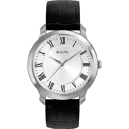 Bulova Men's Classic 3-Hand Quartz Black Leather Strap Watch 41mm Deal