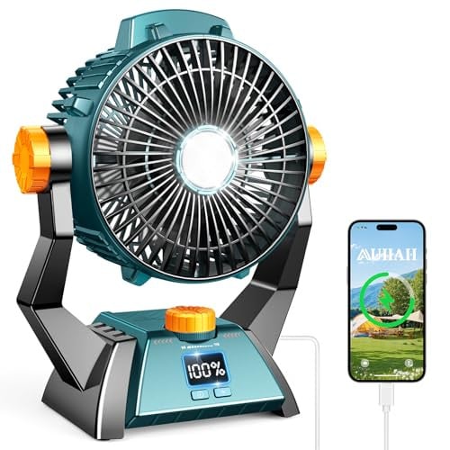 AUIIAH Rechargeable Battery Powered Camping Fan w/ LED Light Deal
