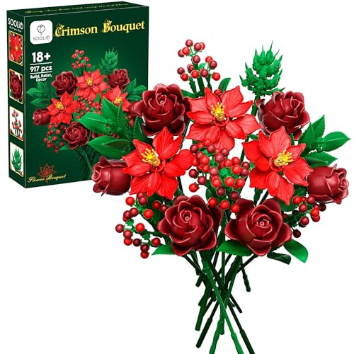 Soolio Christmas Poinsettia Flower Bouquet Building Set 917-Piece