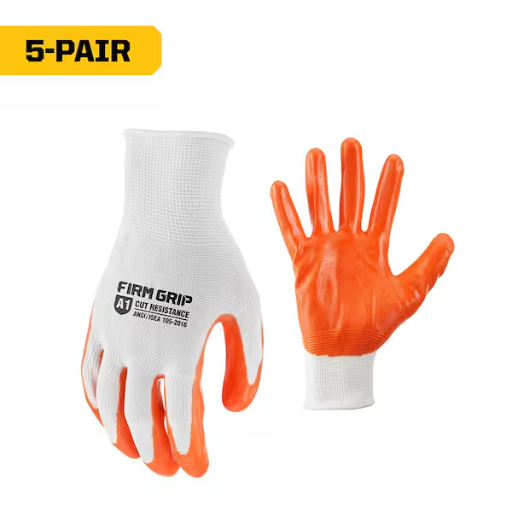 Firm Grip Nitrile Coated Tough Working Gloves 5-Pack