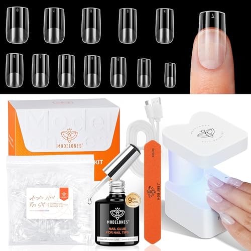 Modelones Short Square Gel Nail Extension Kit 216-Piece w/ 9-in-1 Nail Glue & UV LED Lamp Deal