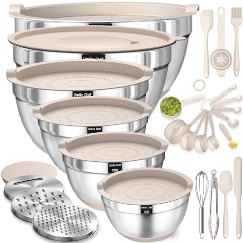 26-Piece Stainless Steel Mixing Bowl Set w/ Airtight Lids & Grater Attachments (1-7QT)
