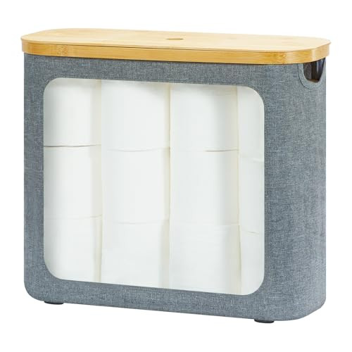 Rosos Toilet Paper Storage w/ Bamboo Lid, Clear Window & Handles