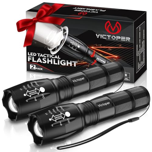 Victoper LED Flashlight 2 Pack 5 Modes Waterproof Zoomable