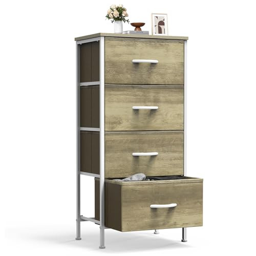 Sweetcrispy Nightstand with 4 Fabric Drawers