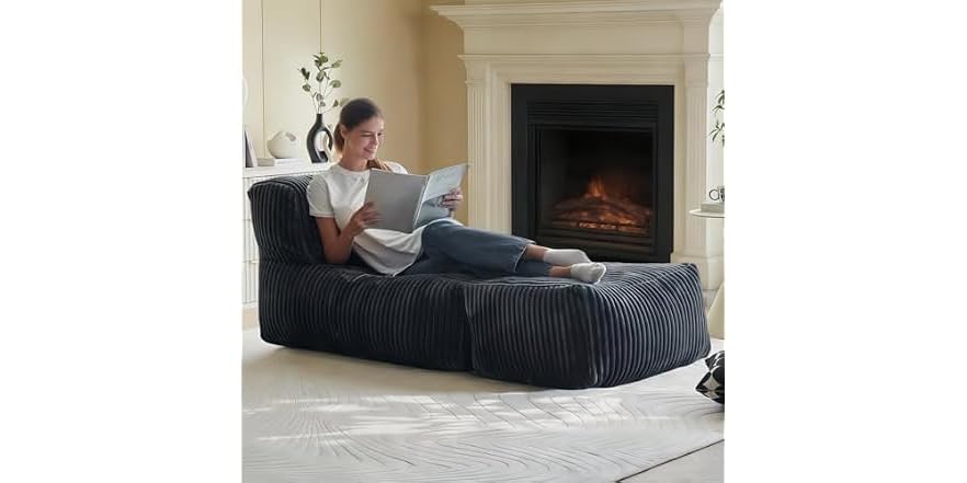 Ayovoch Giant Corduroy Bean Bag Chair w/ Ottoman (Grey)