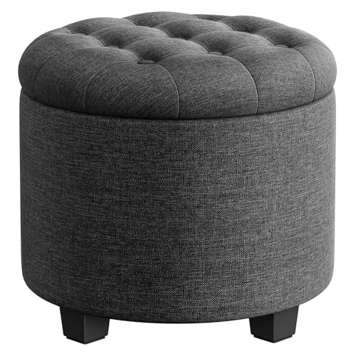 SONGMICS 17.7" Round Storage Ottoman with Legs (Dark Gray)