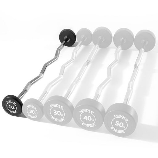 Mikolo Rubber Coated Fixed Weight EZ Curl Barbell 10lbs