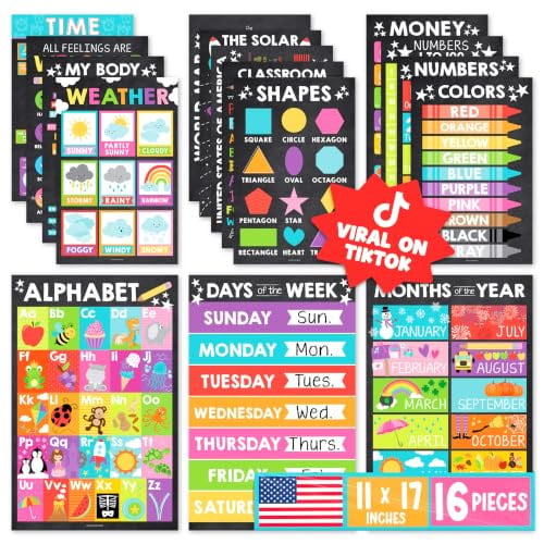 Hadley Designs Laminated Pre-K Educational Posters 16-Pack 11" x 17" Deal