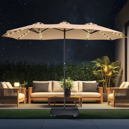 15ft Patio Double-Sided Umbrella with Light and Base Deal