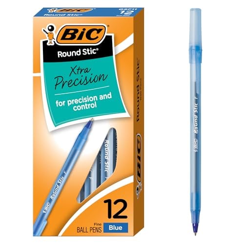 BIC Round Stic Xtra Precision Fine Blue Ballpoint Pens 12-Count (Medium Point, 0.8 mm) Deal
