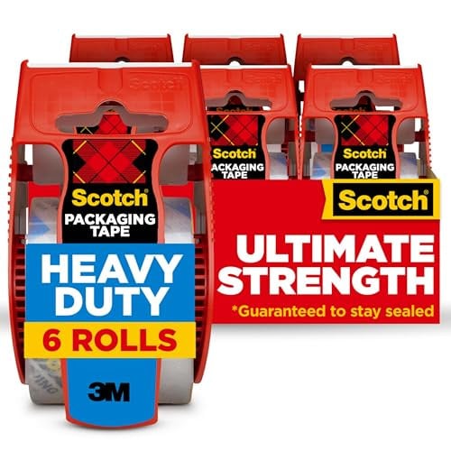 Scotch Heavy Duty Shipping Packing Tape, Clear, 1.88 in. x 22.2 yd., 6 Roll Dispensers