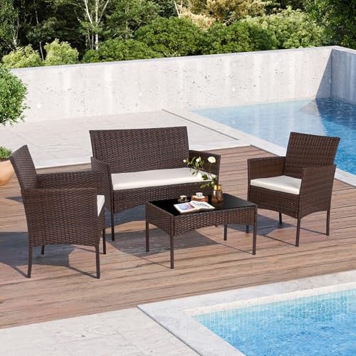 Shintenchi Wicker Rattan Patio Conversation Set 4-Piece