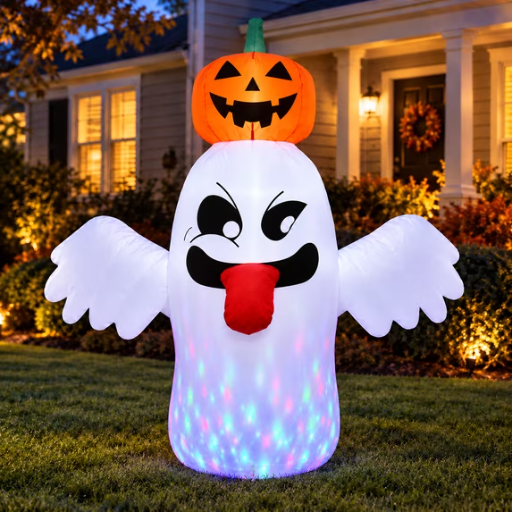 BEEPRINCESS 6 FT Halloween Inflatable Ghost with Pumpkin Head, Light-Up RGB Deal