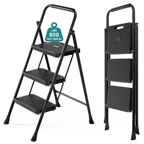 OLIXIS 3 Step Ladder, 800lbs Foldable Step Stool