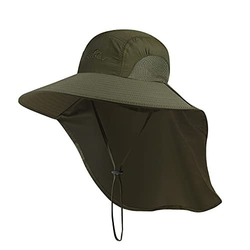 Koolsoly 50+ UPF Protection Packable Wide Brim Fishing Safari Hat w/ Neck Flap