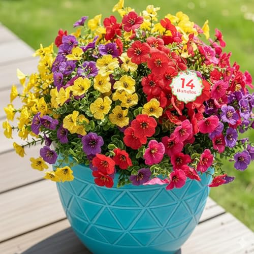 Auihiay 14-Bundle Artificial Outdoor Flowers
