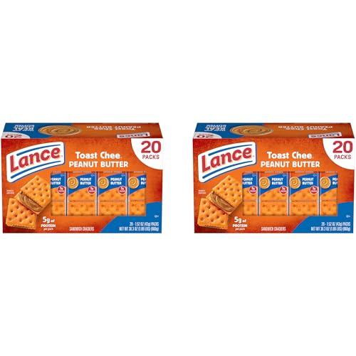 Lance ToastChee Peanut Butter Sandwich Crackers Snack Packs, 40 Count (Two 20-Packs)
