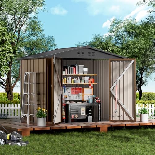 COMHOMA Outdoor Metal Storage Shed w/ Lockable Door 8'x6'