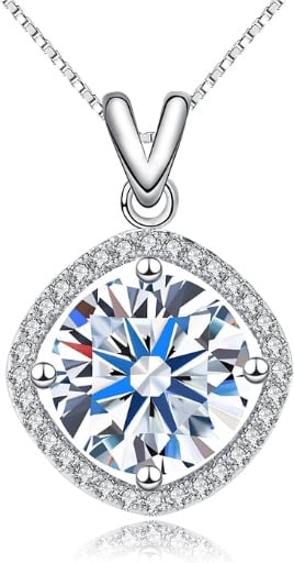 5CT Moissanite Pendant Necklace 18K White Gold Plated