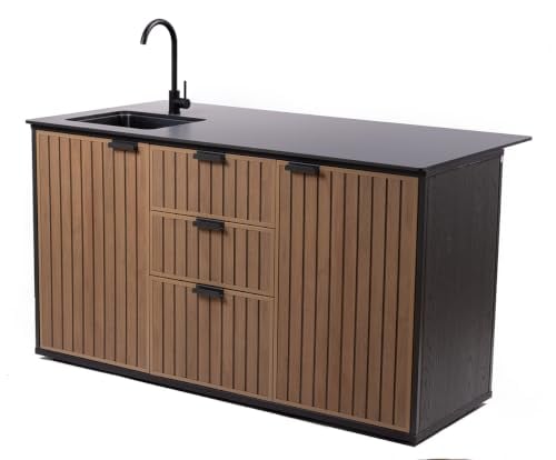 Keter Signature Compact Outdoor Kitchen Island with Sink, Storage Drawers & Cabinet, Brown Deal