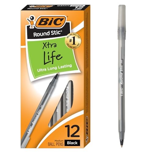 BIC Round Stic Xtra Life Black Ballpoint Pens -12ct Deal