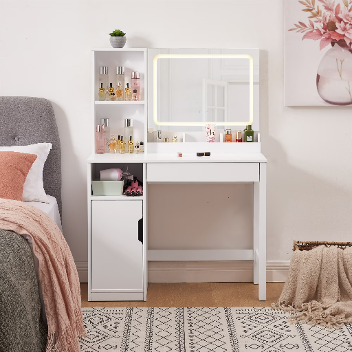 Mainstays Get Ready with Me Left Vanity Table w/ Lighted Mirror & Storage (White) Deal
