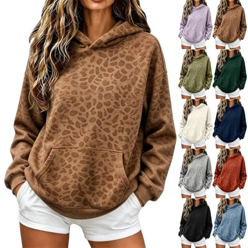 Leopard Print Oversized Hooded Sweatshirt with Kangaroo Pocket Deal