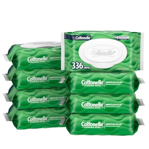 Cottonelle GentlePlus Flushable Wet Wipes with Aloe & Vitamin E, 8 Flip-Top Packs, 42 Wipes Per Pack (336 Count)