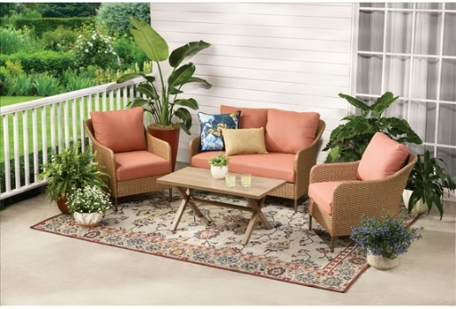 Mainstays Chelsea Outdoor Patio Steel 4-Pieces Deep Seating Set with Terra Cotta Cushions Deal