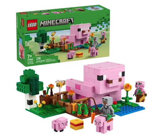 LEGO Minecraft The Baby Pig House Toy Figures Playset, 238 Pcs.