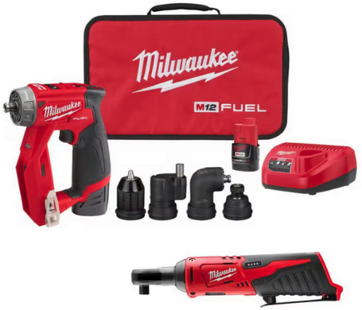 Milwaukee M12 FUEL 12V Lithium-Ion Brushless Cordless 4-in-1 Installation 3/8 in. Drill Driver Kit W/ M12 3/8 in. Ratchet Deal