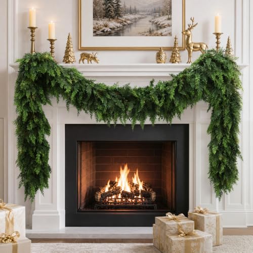 9ft Real Touch Pine Cedar Garland for Christmas Mantle Deal