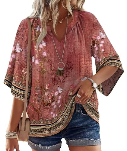 WIHOLL V-Neck Boho Tops Deal