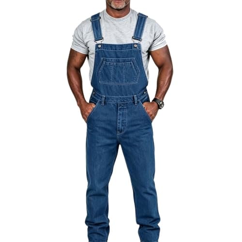 Men Denim Bib Work Jumpsuits with Adjustable Straps Deal
