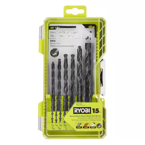 RYOBI Black Oxide Round Shank Drill Bit Set 15-Piece