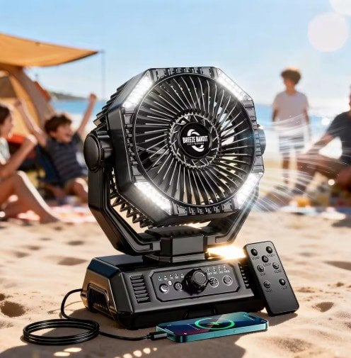 ColdSky 20000mAh Camping Fan with 4 LED Lights and Remote Control 8 Speed