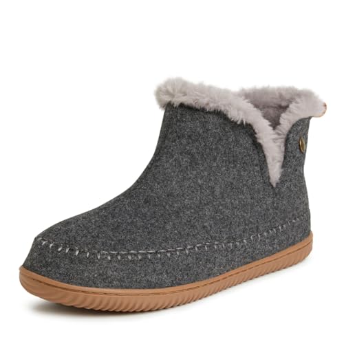 Dearfoams Alpine Men's Brixen Indoor/Outdoor Memory Foam Boot Slipper Ankle, Dark Heather Grey Deal