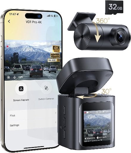 Baseus VD1 Pro Solar Dual Dash Cam w/ STARVIS & 32GB SD Card