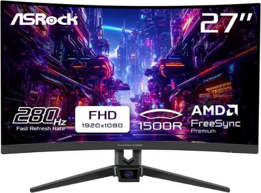 ASRock Phantom Gaming 27" Full HD 280Hz 1ms Curved Gaming Monitor PG27FRS1A
