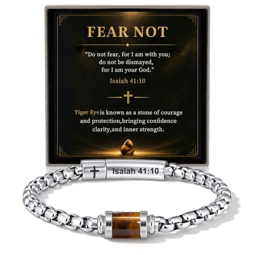 Silver Cross Bracelet for Men, Stainless Steel Christian Link Chain Engraved Bible Verse Deal
