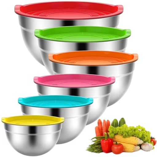 TINANA 6-Piece Stainless Steel Mixing Bowls Set with Lids (4.5, 3, 2.5, 2, 1.5, 0.75 QT) Deal