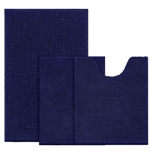 BYSURE Plush Chenille Soft Washable Bathmats 3-Pack