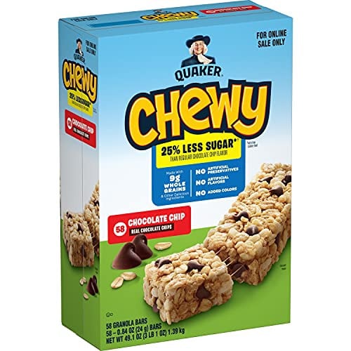 Quaker Chewy Lower Sugar Granola Bars, Chocolate Chip, 58 Count Deal