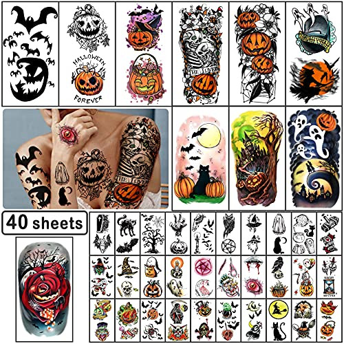 Yazhiji 40 Sheets Halloween Temporary Tattoos