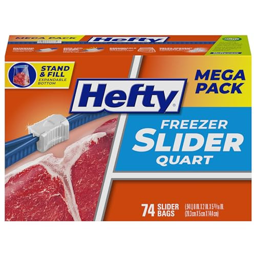 Hefty Slider Freezer Kitchen Storage Bags 74-Count 1-Quart