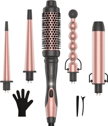 KIPOZI 5 in 1 Curling Iron Set with Thermal Brush and 4 Interchangeable Ceramic Curling Wand