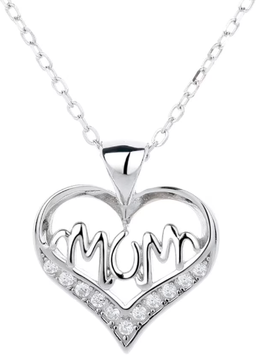 Amy and Annette Sterling Silver MOM Heart Pendant Necklace with Crystals from Swarovski Deal