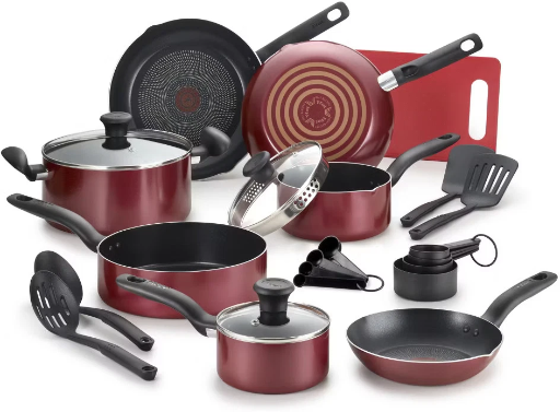T-fal Simply Cook 17-Piece Aluminum Nonstick Cookware Set (Red) Deal