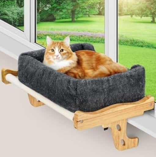 Heated Wood Cat Window Perch w/ Timer Deal